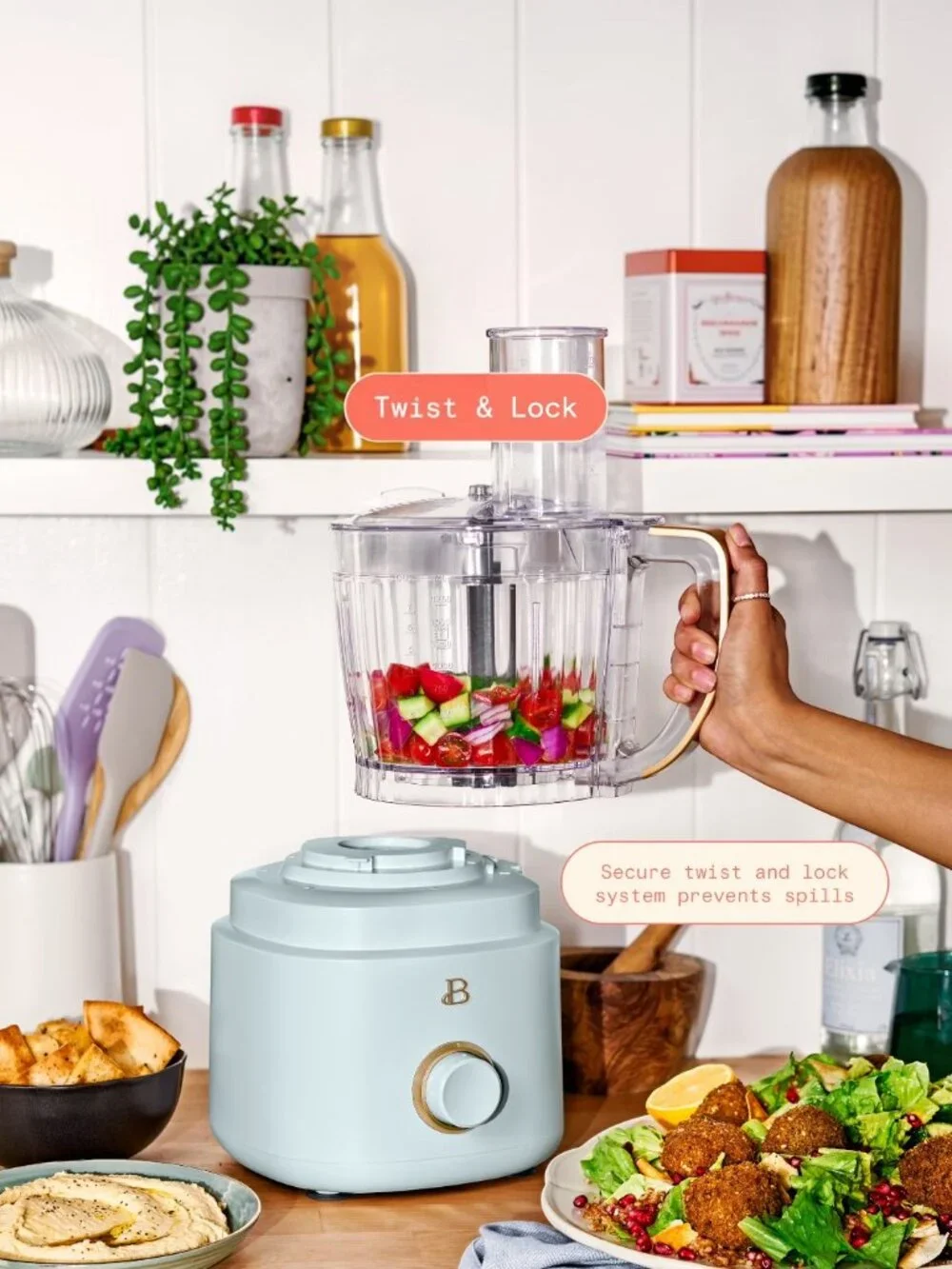 Beautiful 10-Cup Food Processor with Accessories Hydrangea Blue Drew Barrymore